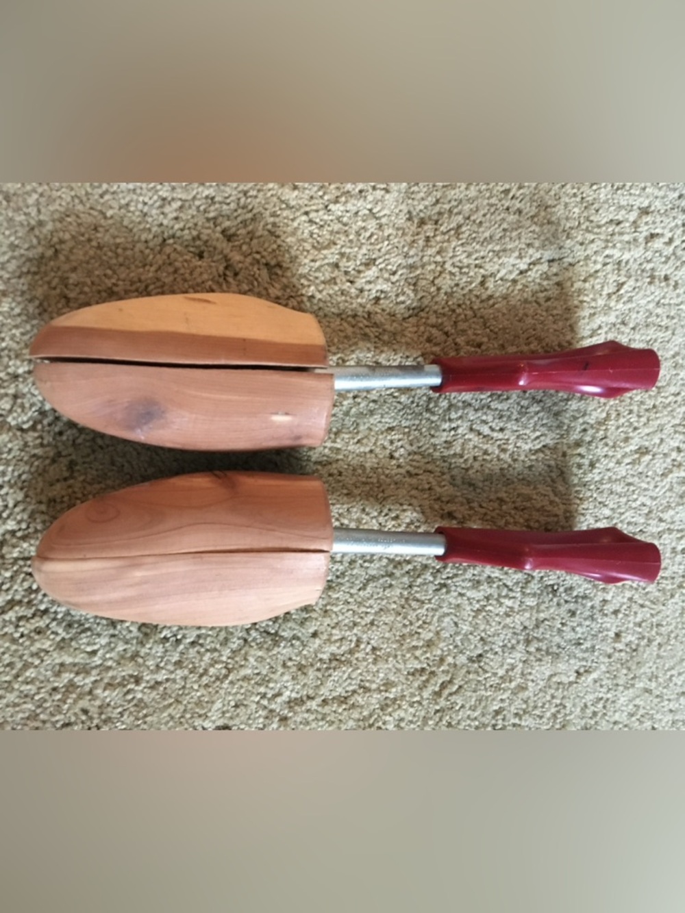 Vintage Red Handle with wood toe Shoe stretchers - Pair